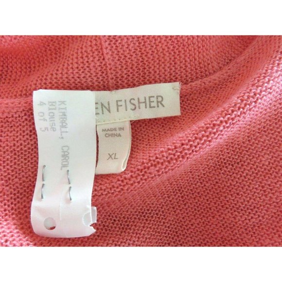 EILEEN FISHER Open Front Draped Cardigan Sweater 100% Linen Pink Salmon Size XL - Picture 4 of 12